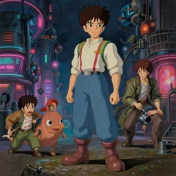 realistic portrait beautiful detailed 3 d painting of cinematic movie scene from studio ghibli, puss in boot. action sequence, created by gustave dore and raffaelo sanzi, high detailed, smooth draw, synthwave neon retrofuturism, intricate, realistic proportions, dramatic lighting, trending on artstation.