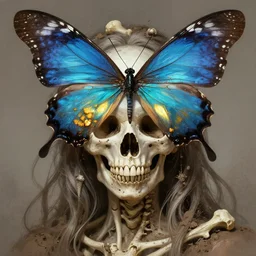 stunning butterfly goddess of skull portrait, skull, bones, dirt, fantasy, intricate, elegant, highly detailed, digital painting, artstation, concept art, smooth, sharp focus, illustration, art by afshar petros and krenz cushart and artem demura and tony sandoval