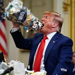 donald trump shoving a literal ton of garbage into his stupid fat mouth
