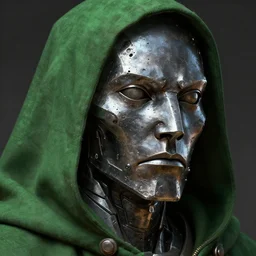 a iron detailed male face made of steel wearing green cloak epic detailed and intricate digital painting trending on artstation by wlop octane render
