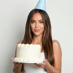 portrait photo still of jessica alba holding a small cake, wearing a birthday hat, in front of a church on fire, 8 k, 8 5 mm f 1. 8