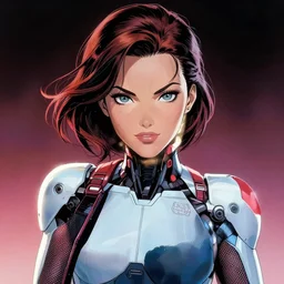 portrait of a female android, by MARVEL comics and Sandra Chevrier, 8k