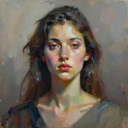 paint an original appreciative abstract expressionism masterpiece portrait of a human female, in the style of sd ai and beauford delaney, digital art, muted textured colors