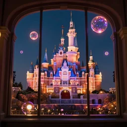 neon orbs shining through a window by disney concept artists, blunt borders, rule of thirds