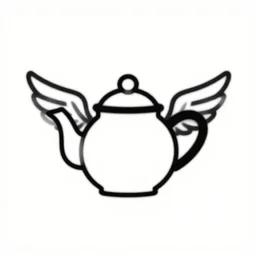 a logo of a teapot with wings, lineart, simple