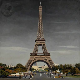 a painting of the Eiffel tower sitting on top of the moon by Salvador Dali