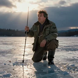 a realistic photograph of george costanza ice fishing