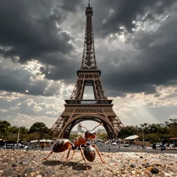 the eiffel tower from the pov of an ant, photorealistic