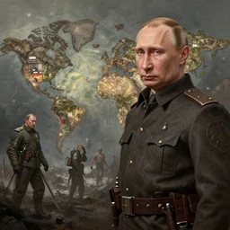 post apocalyptic russian war world, vladimir putin, intricate, highly detailed, digital painting, artstation, concept art, smooth, sharp focus, illustration, unreal engine 5, 8 k, art by artgerm and greg rutkowski and alphonse mucha