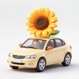 a 3 d render of a car with a sunflower on top