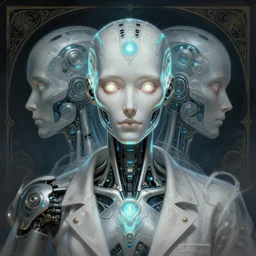 symmetry!! portrait of cyborg mad scientist, glowing lights!! intricate, elegant, highly detailed, digital painting, artstation, concept art, smooth, sharp focus, illustration, art by artgerm and greg rutkowski and alphonse mucha