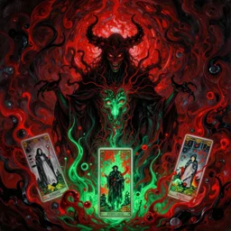 giger gammell might matte painting, depth art insane, witchcraft patterns, pour cell painting, crimson emerald vibrant, fluorescent flesh glowing, tarot depictions of darkness evil incarnate