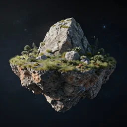 floating island rock in space