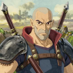 kratos from studio ghibli, very detailed drawning, close up