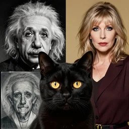 8 k uhd a black cat with golden eyes, portrait of einstein by android jones and ernst haeckel, annie leibowitz
