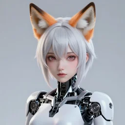 beautiful portrait of a human like anime girl robot with pale skin and fox ears, high quality, highly detailed, 4 k, drawn by wwpgi, trending on artstation, digital art, rendered in unity 3 d