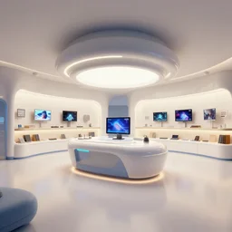 art by filip hodas, pixar and artgerm. sci - fi architect store design, clean, entertainment center, indoor, spacious. surrealism.