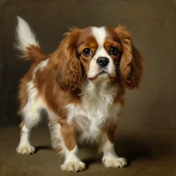 a brown cavalier king charles spaniel, oil painting by titian, hard focus