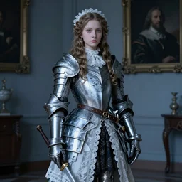 vertical portrait of a knight gothic girl in dark and white dragon armor, rococo outfit. by gaston bussiere, by rembrandt, 1 6 6 7, artstation trending, blue light, by konstantin razumov *