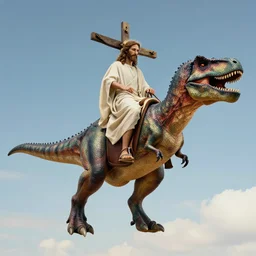 jesus christ riding a trex, amazing lighting, heavenly