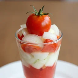a 5 0 mm macro shot of a tomato and onion sundae