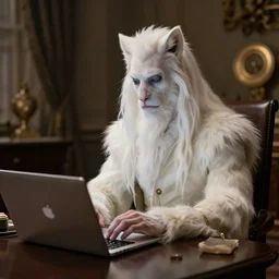 a magnificent white cracker lord sitting on his macbook developing amy