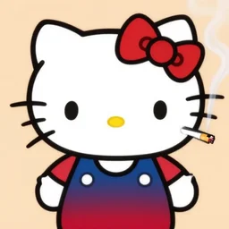 hello kitty smoking a cigarette and smiling