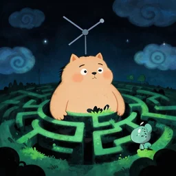 night chubby cartoon concept art, labyrinth shaped, tv antenna, from the lorax horton hears a who!, black blue green, spiral clouds