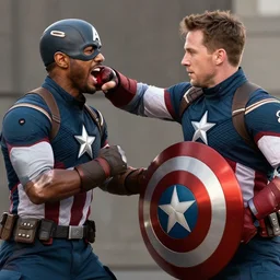 Micheal B Jordan punching captain america in the face, Captain America is Chris Evans, realistic, detailed, 4k by Greg Rutkowski, Mark Arian trending on artstation
