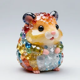 photo of cute [ faceted ] figurine made of [ many ] separate rainbow gems shaped like a ( hamster )