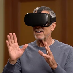 Mister Rogers wearing a VR headset