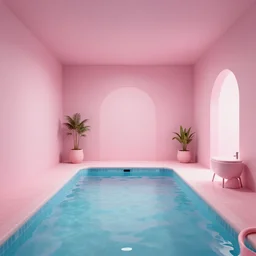 liminal spaces, backrooms, swimming pool, light pink tones, unreal engine, octane render, photo realistic