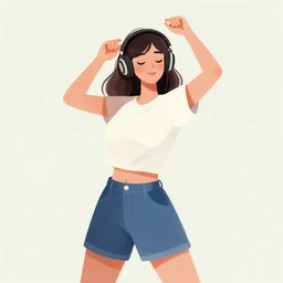 illustration of a beautiful woman with headphones dancing