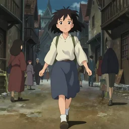anime visual, portrait of a young female walking down a busy medieval street exterior, cute face by ilya kuvshinov, yoh yoshinari, makoto shinkai, dynamic pose, dynamic perspective, cel shaded, flat cel shading mucha, rounded eyes, moody, dramatic