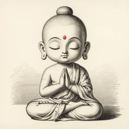 sketch of a chibi patanjali meditating, etching by louis le breton, 1 8 6 9, 1 2 0 0 dpi scan