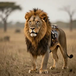 photo of a steampunk lion in the wild