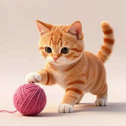 orange tabby kitten playing with a ball of yarn, octane render, 4 k