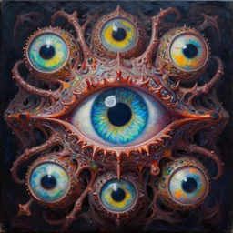 intricate five terrarian spectral eye of cuthulu, oil on canvas, hdr, high detail, photo realistic, hyperrealism, matte finish, high contrast, 3 d depth, centered, masterpiece, vivid and vibrant colors, enhanced light effect, enhanced eye detail, artstationhd