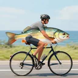 a fish riding a bicycle