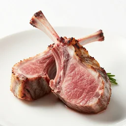 Photograph of a single lamb cutlet, high-definition Michelin Star Quality