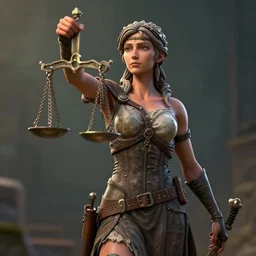 lady justice post - apocalype survivor style, highly detailed, rendered, ray - tracing, cgi animated, 3 d demo reel avatar