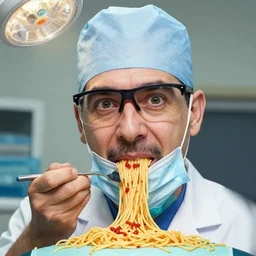 a highly detailed spaghetti portrait of a dentist, james gurney, james jean