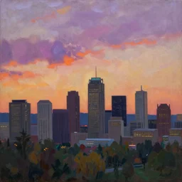 winnipeg skyline, sunset, painting by lawren s harris, group of seven, 4 k
