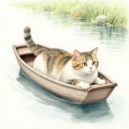 ultra detailed pencil and watercolors and digital illustration of cat floating in a boat on a river in the jungle by wes anderson, tim burton, tomm moore, jean pierre jeunet ; 4 k 8 k hd high resolution ;