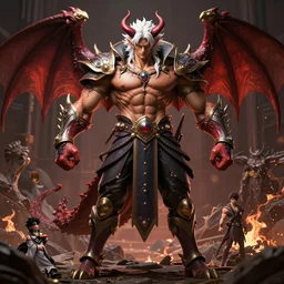 complex 3 d render hyper realistic full length illustration of a handsome! powerful athletically built white haired demon necromancer, asura arms, hell boy, d & d, dio from jojo's bizarre adventures, medieval fantasy, draconic, character design, concept art, 8 k, hd, epic scene, dante's inferno, symmetrical, art by takeshi obata + billelis + hirohiko araki
