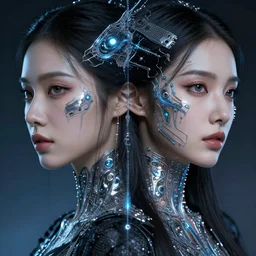 minatory precipice cyber sisters of Moriae, cyber embellishment, beautiful woman face, 8k resolution