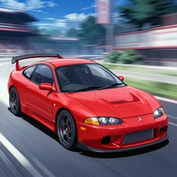 Mitshubishi Eclipse GSX in Initial D, High quality, anime art,