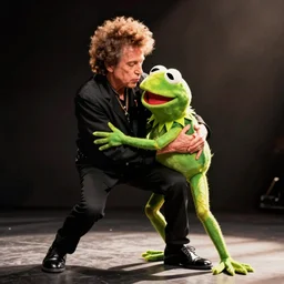 bob dylan strangling kermit the frog, photograph