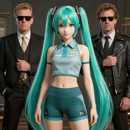 hatsune miku wearing crop gym top with white lettering, crop yoga short, Advertising photography by Mario Testino, Stanley Artgerm Lau, WLOP, Andrei Riabovitchev, photorealist style, masterpiece, trending on artstation, cgstudio