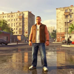 hyperrealistic matte painting of gta game in soviet suburbs, 1 9 6 0, playstation 5 screenshot, mega details, golden hour, beautiful rtx reflections, soviet suburbs, photorealistic, unreal engine 5, octane render, volumetric light, featured on cg society, 4 k, 5 0 mm bokeh, polaroid photo, russian lada car, artstation
